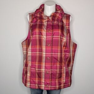 CJ Banks Pink Orange Striped Snap Up Sleeveless Puffer Vest Jacket 3X